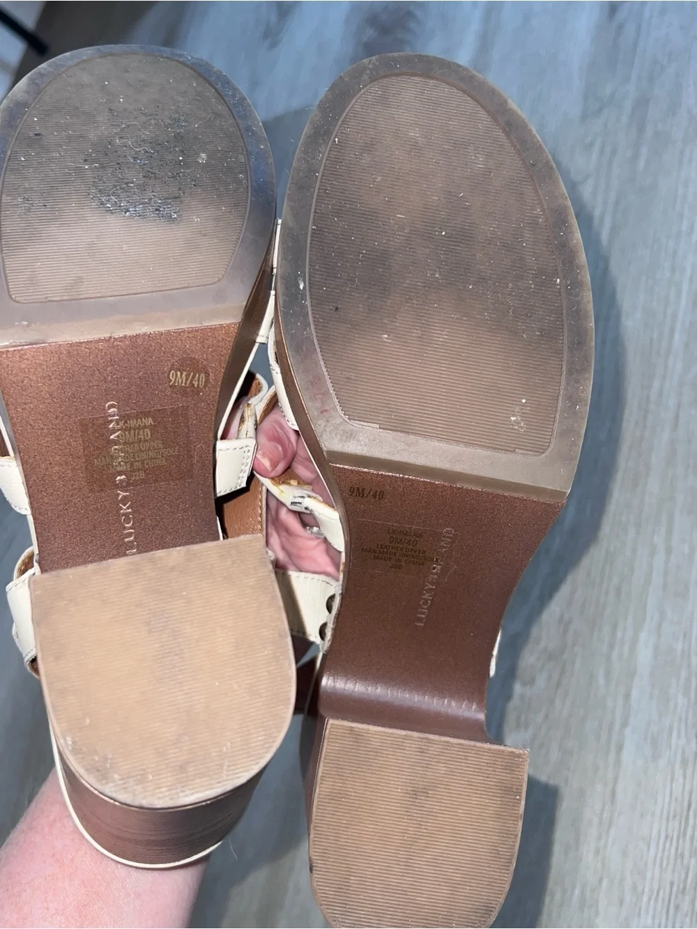 Lucky Brand Imana Cream Leather Strappy Platform Block Heel Sandals Women's 9 M